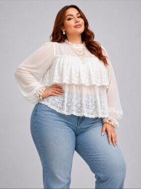 Francesca's | Whimsical Elegance Tiered Chiffon & Lace Blouse | XL | NWT